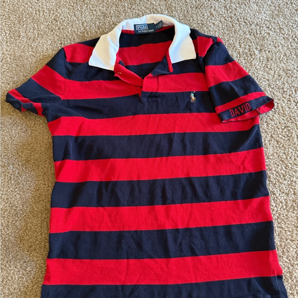 Polo by Ralph Lauren Men's Navy/red polo cotton pique custom David made in USA